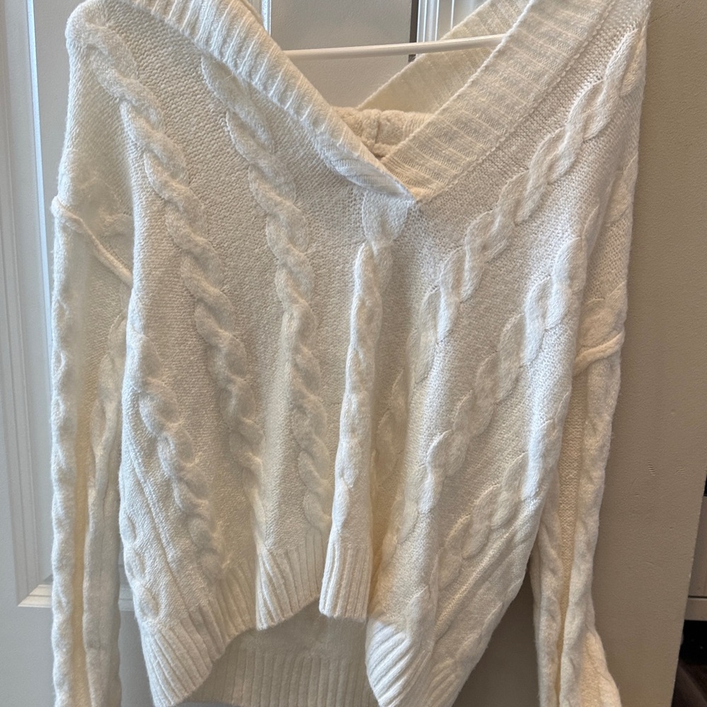 SO Off-the-Shoulder Cable Knit Sweater - Cream